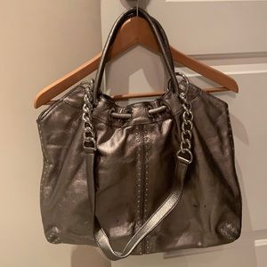 Michael Kors pewter leather handbag 20”X14”